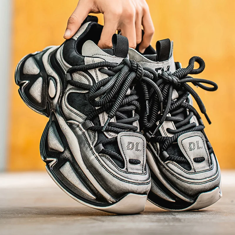 

Новые кроссовки 2026 года в стиле Dirty Dad, с персонализированными двойными шнурками, матовой окраской, из винтажной кожи, спортивные, модные беговые кроссовки