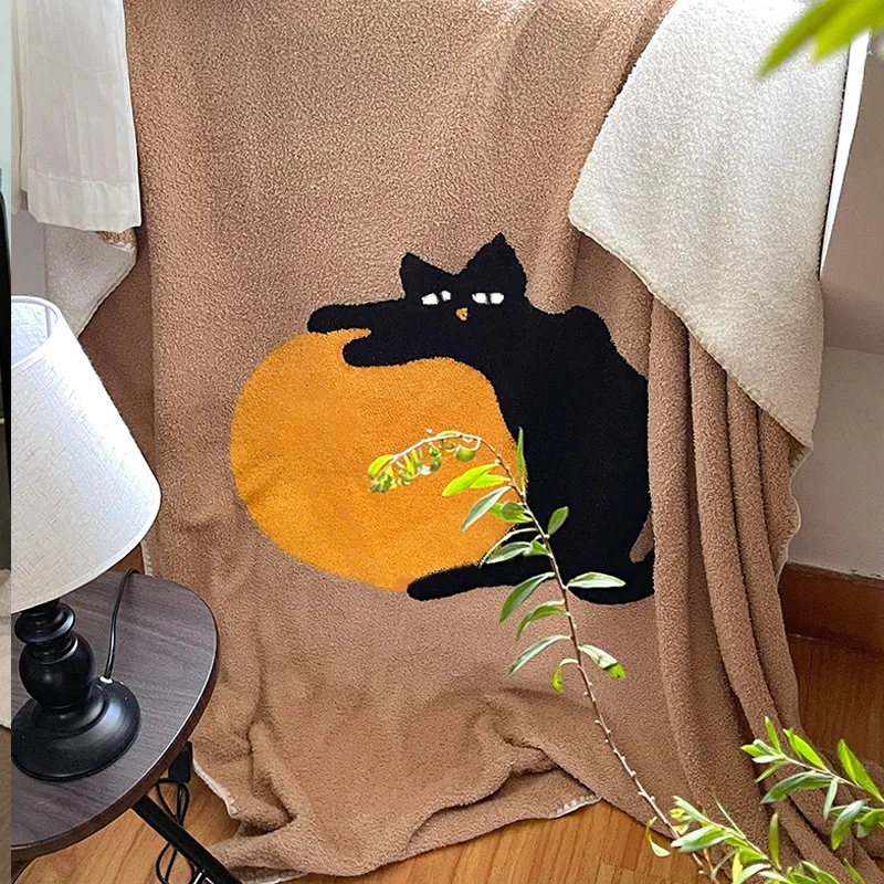 

Бархатное одеяло с котенком, держащим мячом, облаком, офисное покрывало для сна