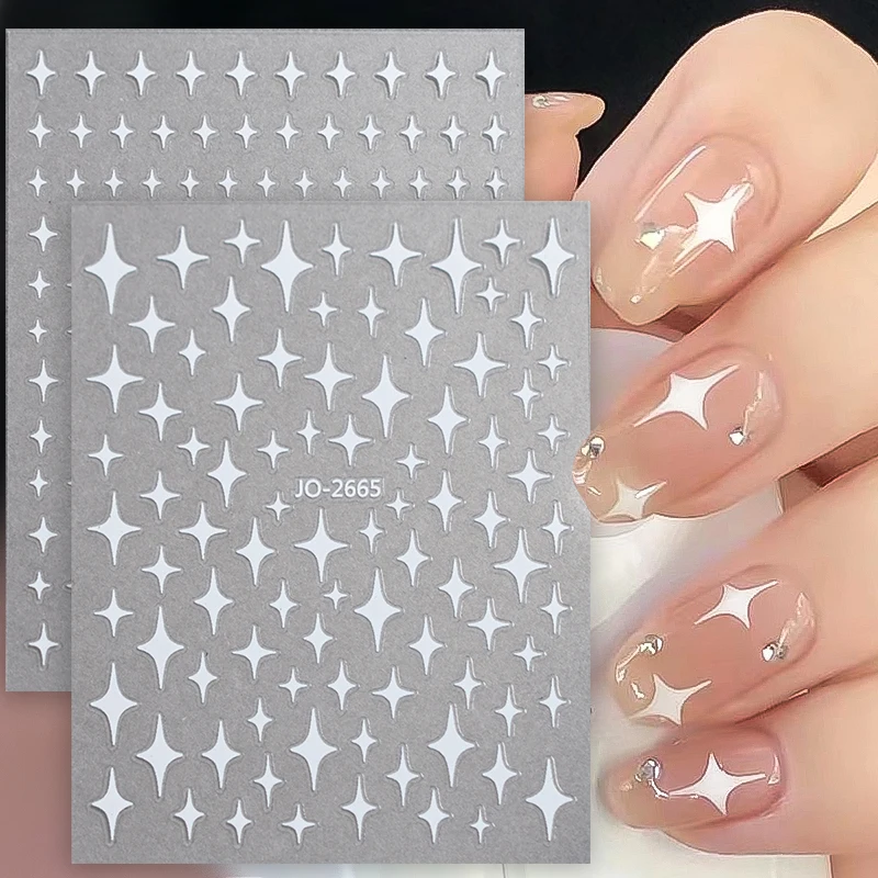 Black White Star Light 3D Nail Art Sticker Self Adhesive Gold Silver Four Point Sparkling Star Decals Manicur Nail Art Decoratio