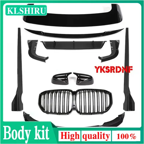 BMW X5 G05 X5M 2019-2023 하이 퀄리티 ABS 블랙 프론트 립 리어 디퓨저 바디 사이드 스커트 키트, 스포일러 그릴 후면보기