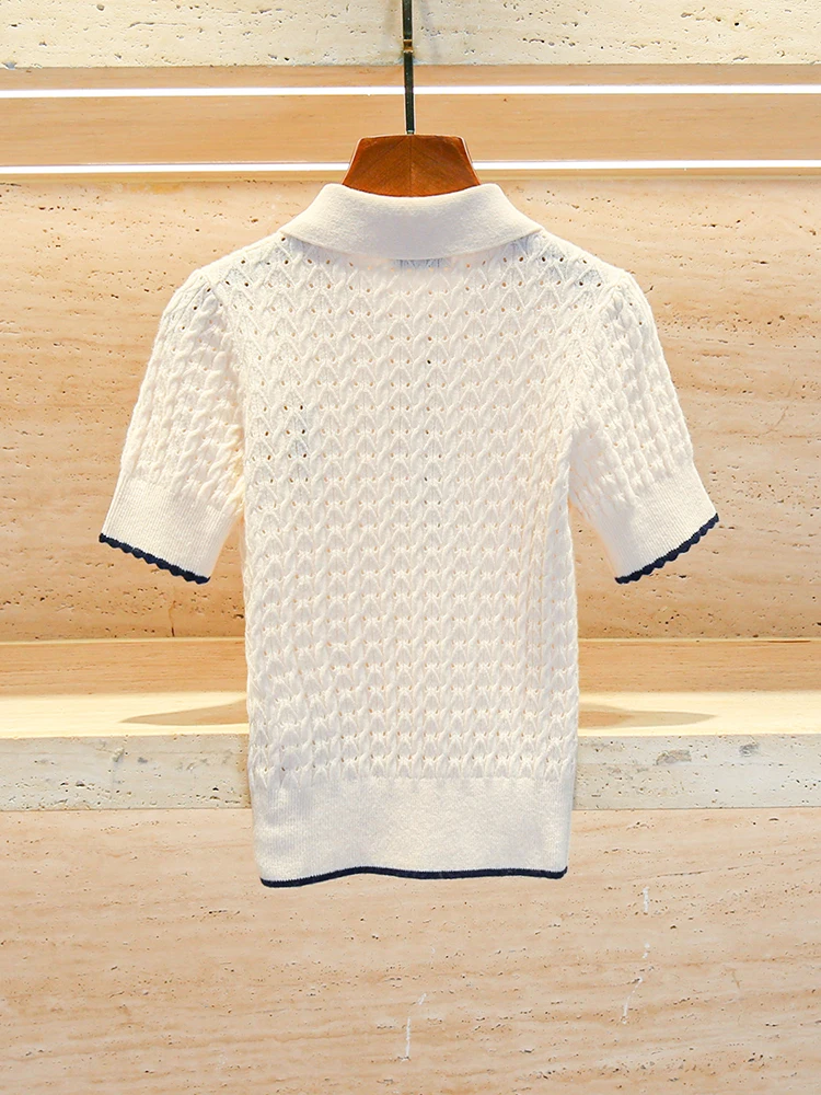 S Home Nan You High End Women's Knitted Hollow out  Neck Sweater T-Shirt Autumn Winter Casual Style Regular Fit Knitwear