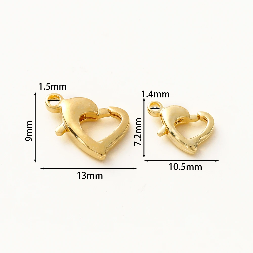 10pcs/lot 14K 18K Gold Plated Heart Shape Lobster Clasps 10mm/13mm Heart Locks Clasp For Bracelet Necklace Jewelry Making