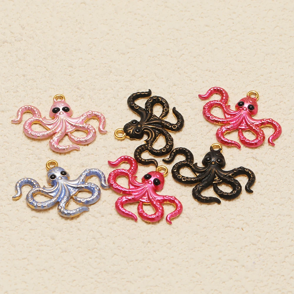 4 Stück Edelstahl-Emaille-Ozean-Oktopus-Anhänger für DIY-Bastelarbeiten, Schmuck, Halsketten, Anhänger, Accessoires, Armbänder, Ohrringe. – Detail 1