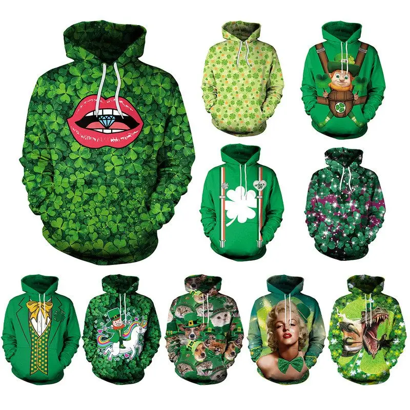 

St Patri's Day een Cap Festival Hoodie Women's Loose Fit Long Sve Printed T-irt Cross-Border Par Wear