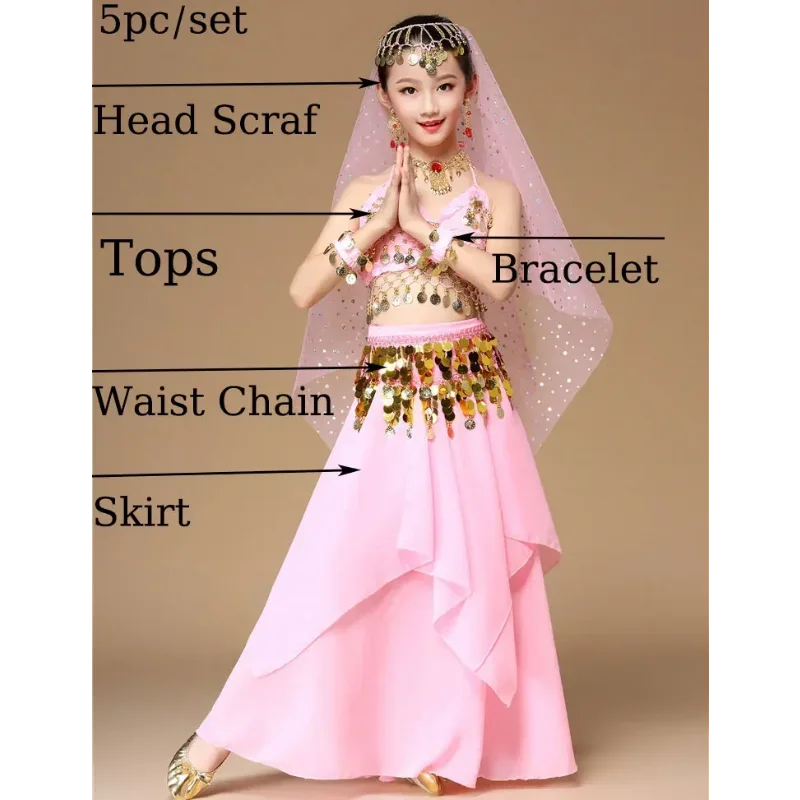 어린이 밸리 댄스 소녀 의류, 인도 무용 의류 세트, 어린이 무대 공연 의류