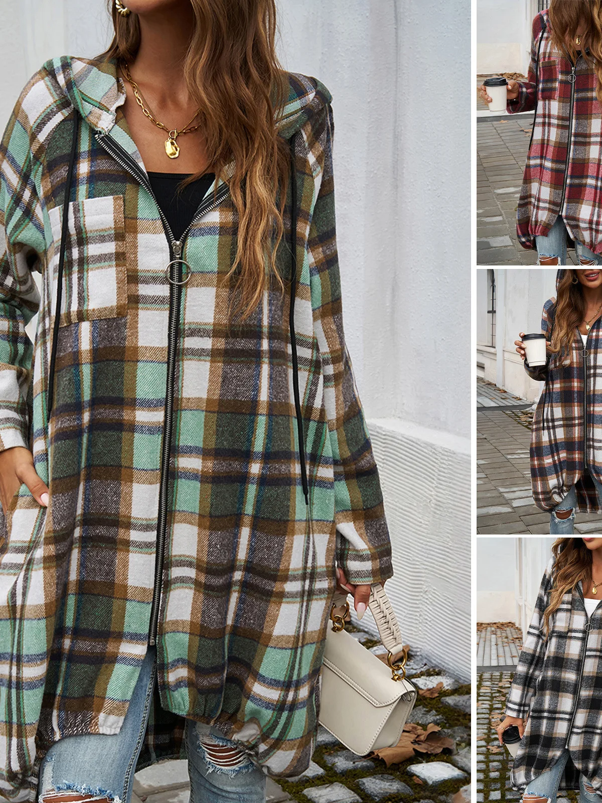 Damen Loose Color Blo Hooded Long Sve Jaet Casual Sle Oversized irt Women's Faion Autumn Collection China Made