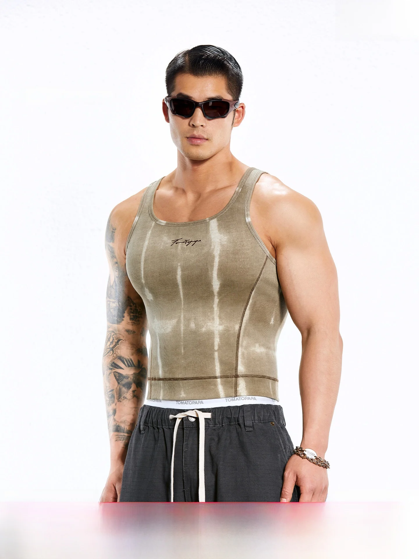 

Atopapa American Sle Slim Fit Vest Men's High Elastic Ribbed Dyed Print Fitn Training Sports Vest Cotton Lyocell Spandex