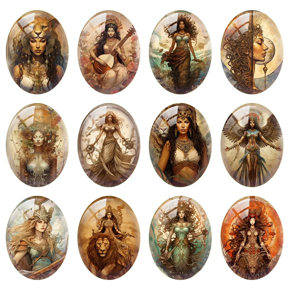 Random Mixed Round/Oval/Square Myth Goddess Retro Portrait Photo Glass Cabochon Flatback Demo Cameo For Diy Jewelry Making