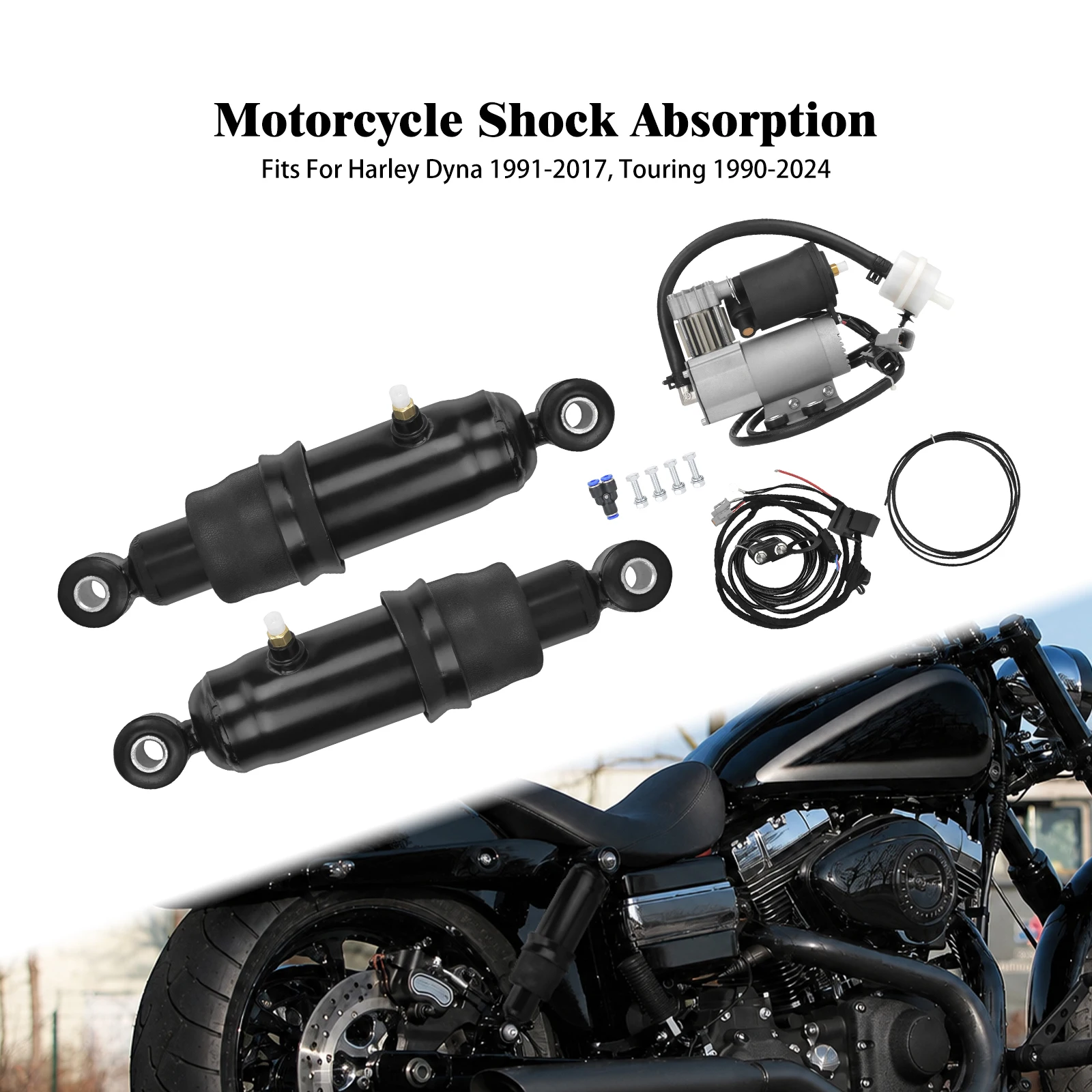

Motorcycle Rear Shock Absorbers Air Suspension Kit For Harley Dyna 1991-2017 Touring Glide 1990-2024 Air Ride Lowering System