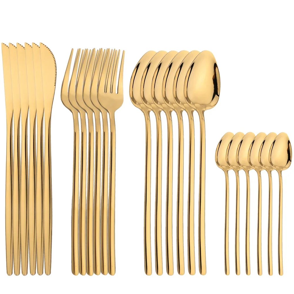 

24pcs Christmas Dinnerware Set Stainless Steel Gold Cutlery Set Western Tableware Fork Knife Spoon Flatware Set Silverware Set