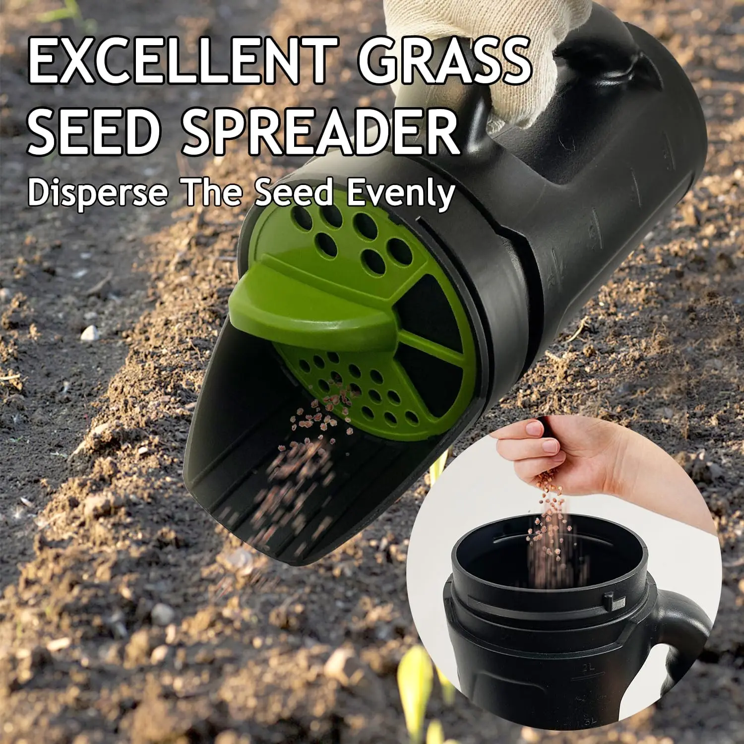 

80oz Hand Spreader Shaker Adjustable Opening Multi-Use for Grass Seed Fertilizer Snow Salt Ice Melt Lawn & Garden Yard Tool