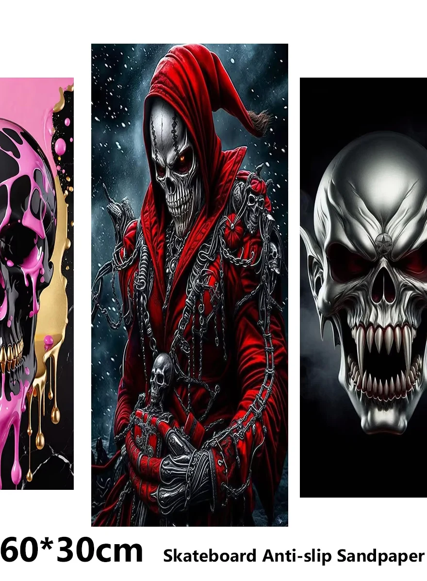 Skeleton Soldier Horror Color Pattern Electric Scooter Anti-slip Sticker Sandpaper Skateboard Grip Tape Sheet 60*30cm