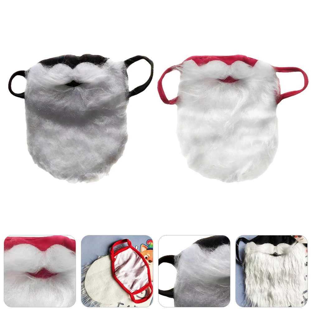 

2pcs Cotton Face Masks Santa Claus Beard Long Fake Beard Party Decor Christmas Costume Accessories Fancy Dress Props