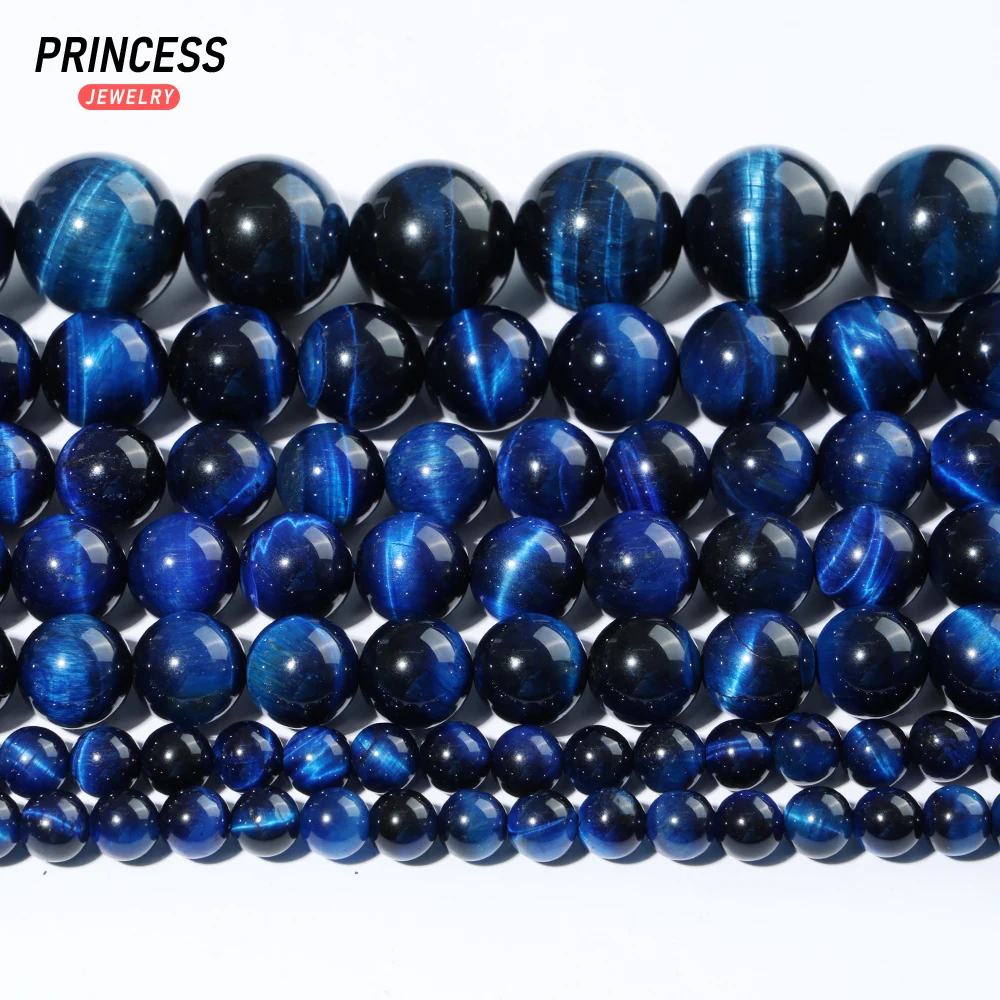 

Wholesale A+ Dark Blue Tiger's Eye 4 6 8 10 12mm Loose Gemstone Beads for Jewelry Making Bracelet Stone Beads DIY Accessories