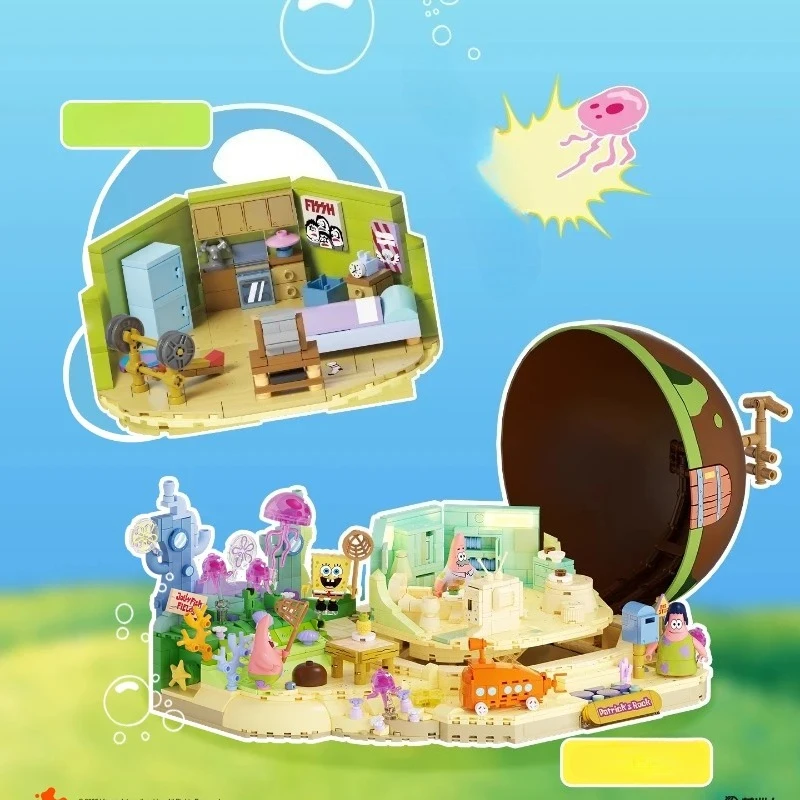 AREAX スポンジ・ボブ スクエアパンツ 石 小さな粒子 組み立てブロック DIY パズル おもちゃ モデル 子供の誕生日プレゼント おもちゃ