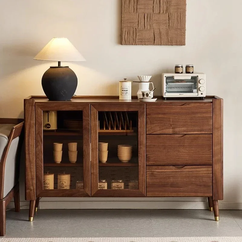 

Боковой шкаф из черного ореха, простой скандинавский чайный шкаф из цельного дерева, шкафчик для хранения домашнего ресторана