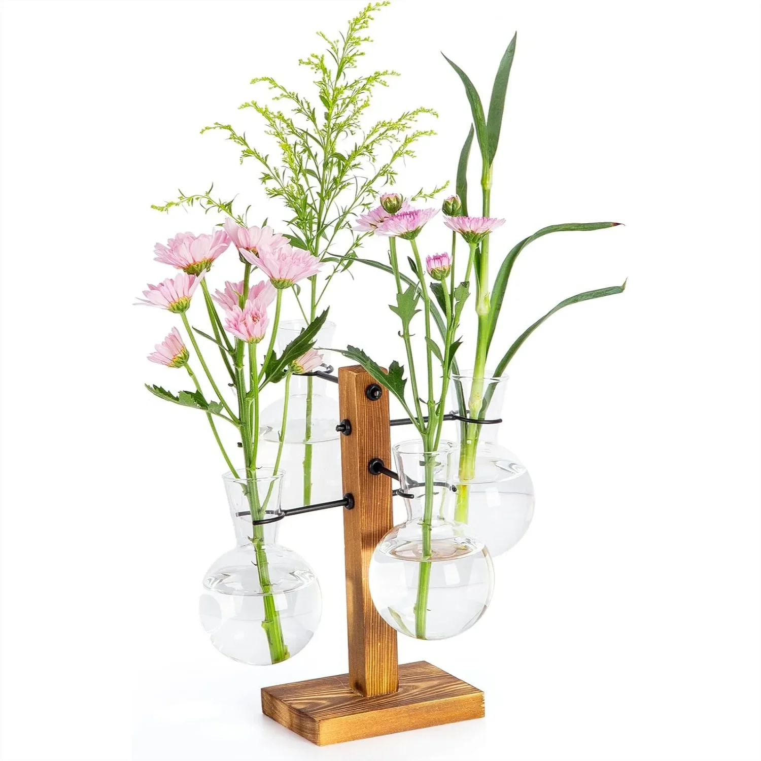

Plant Propagation Station with Wood Stand, 4 Bulb Glass Vases for Home Office Garden Decor, Gift for Plant Lovers