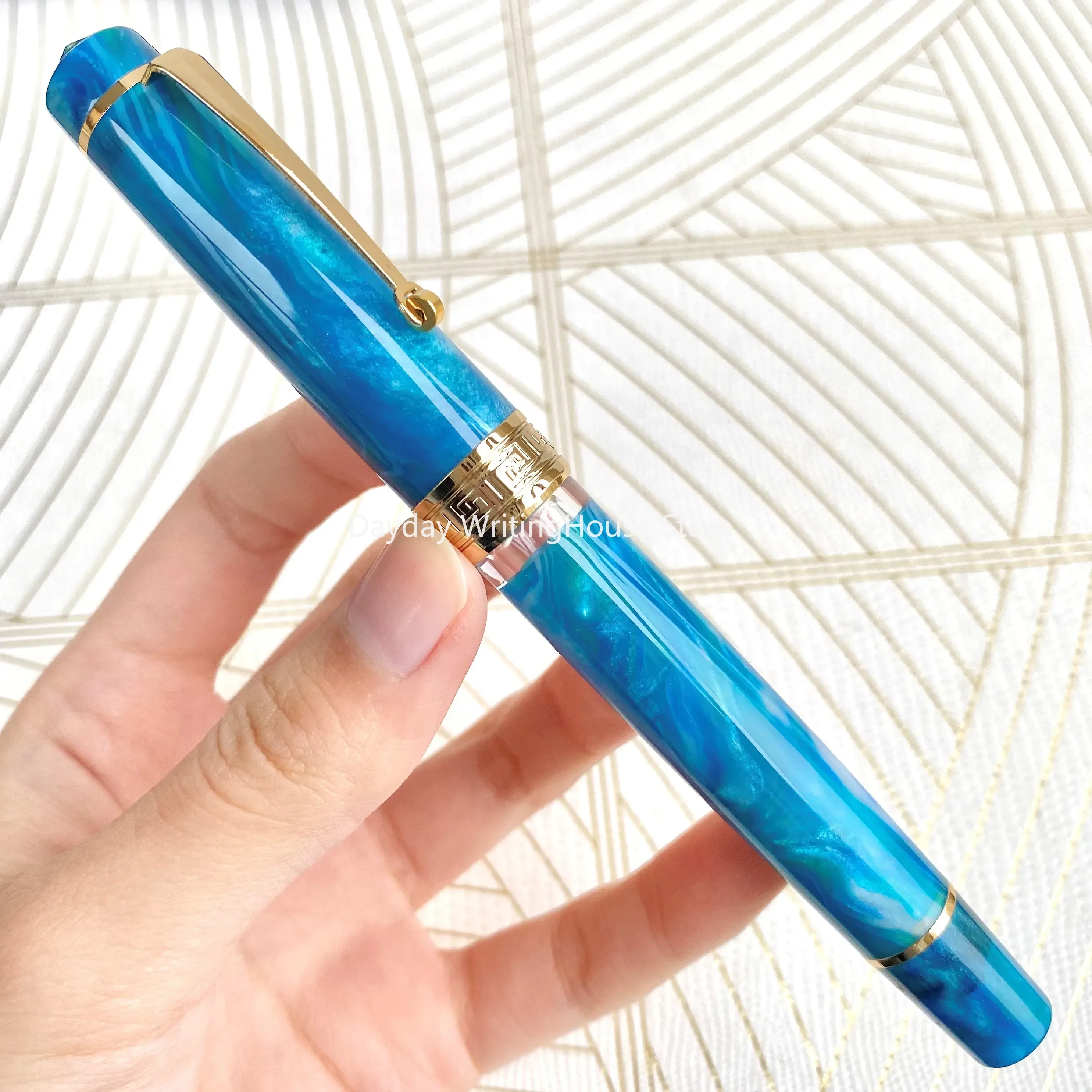 Imagem -05 - Asvine P20 Piston Filling Fountain Pen Belos Padrões Acrílicos ef f m Nib com Clipe Dourado Escrita Suave Caixa de Presente do Escritório