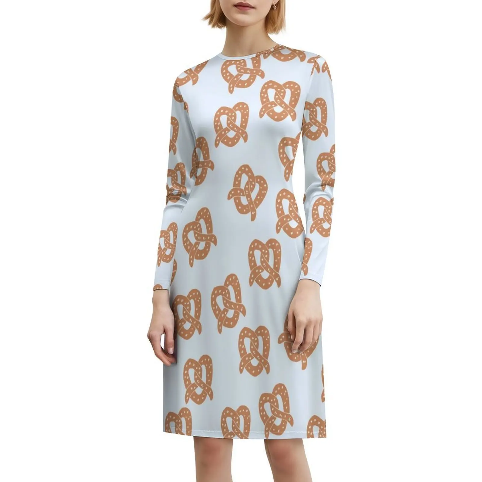 Cute Pretzel Women's Streetwear Party Dress Trendy Print Club Clothing For Female Blue Brown Pretzel Pretzels Snacks Womens