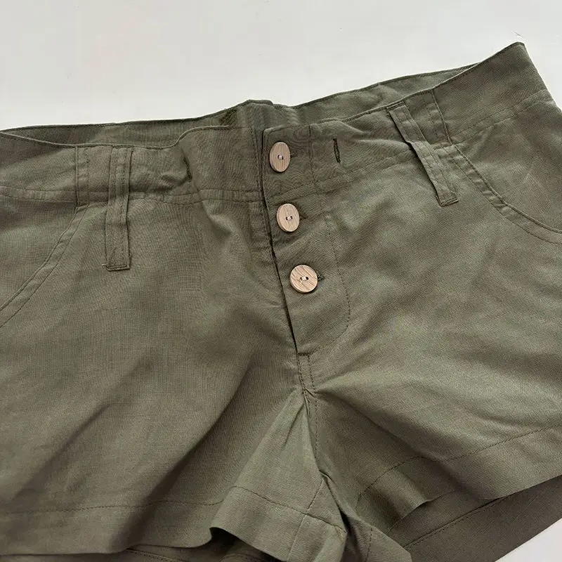 Summer New High-waisted and Thin Single-breasted Design Middle-aged Military Green Slim-fitting Commuter Meat-covering Pants