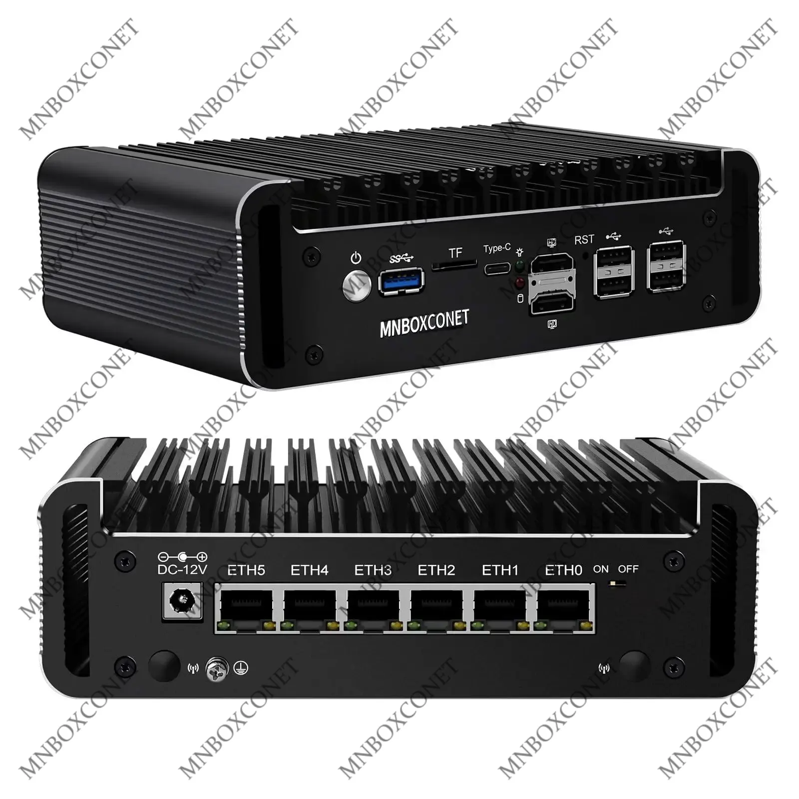 

MNBOXCONET Mini PC N150 Firewall Fanless (up to 3.6GHz), DDR5 Barebone Micro Appliance Hardware Computer 6 x 2.5GbE I226-V LAN