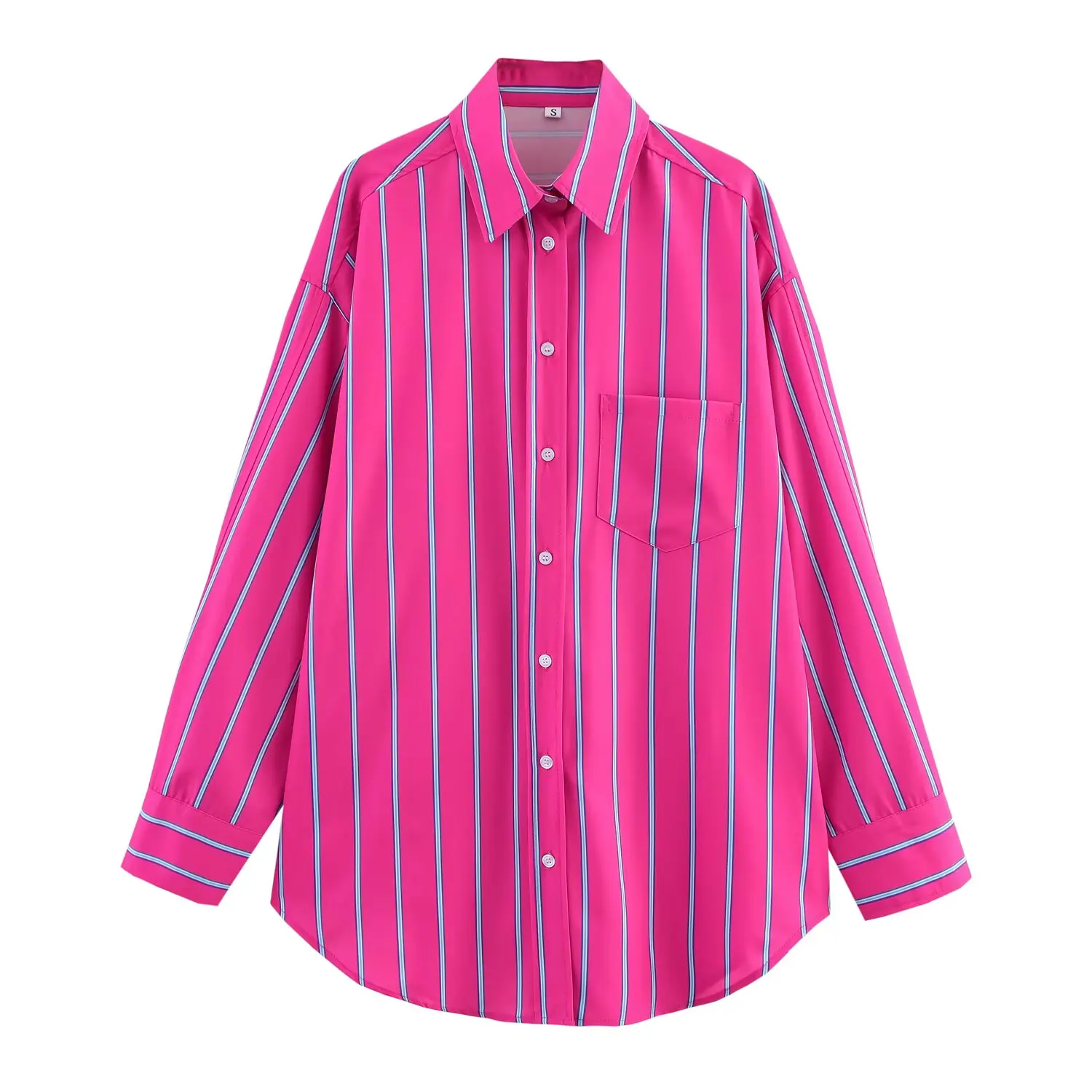 2025 Myst & Za verão nova camisa listrada gola POLO bolsa decoração solta casual deslocamento manga comprida top