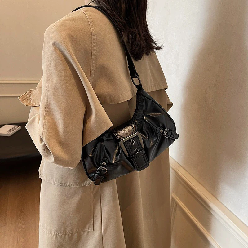 Y2K Retro Plissierte Hobo-Schultertasche für Damen, Trendige Maillard-Style Unterarmtasche, Clutch-Handtaschen für Reisen, Arbeit und Shopping – Detail 5