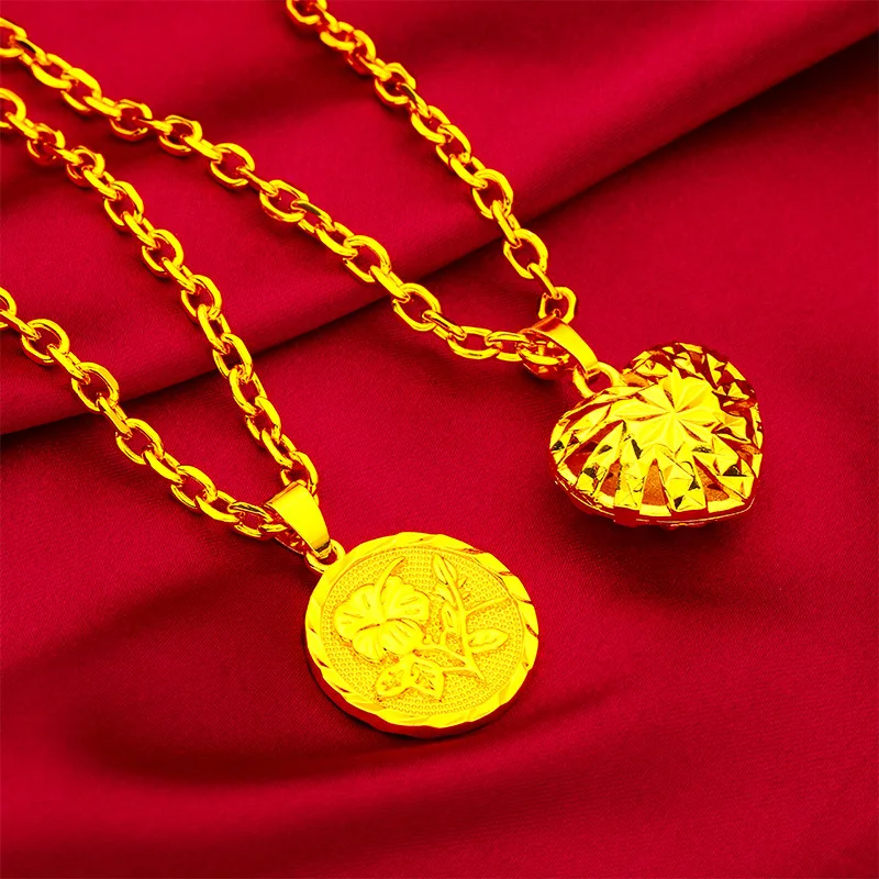 

AU999 Rose Pendant Fashion Necklace Women's 24K Gold - Shiny rose, non-deformable chain, value-preserving, top fashion jewelry