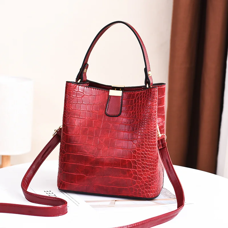 

Lady Fashion Handbags Luxury Totes Alligator Pattern PU Leather Bucket Bags For Women Small Shoulder Messenger Bag