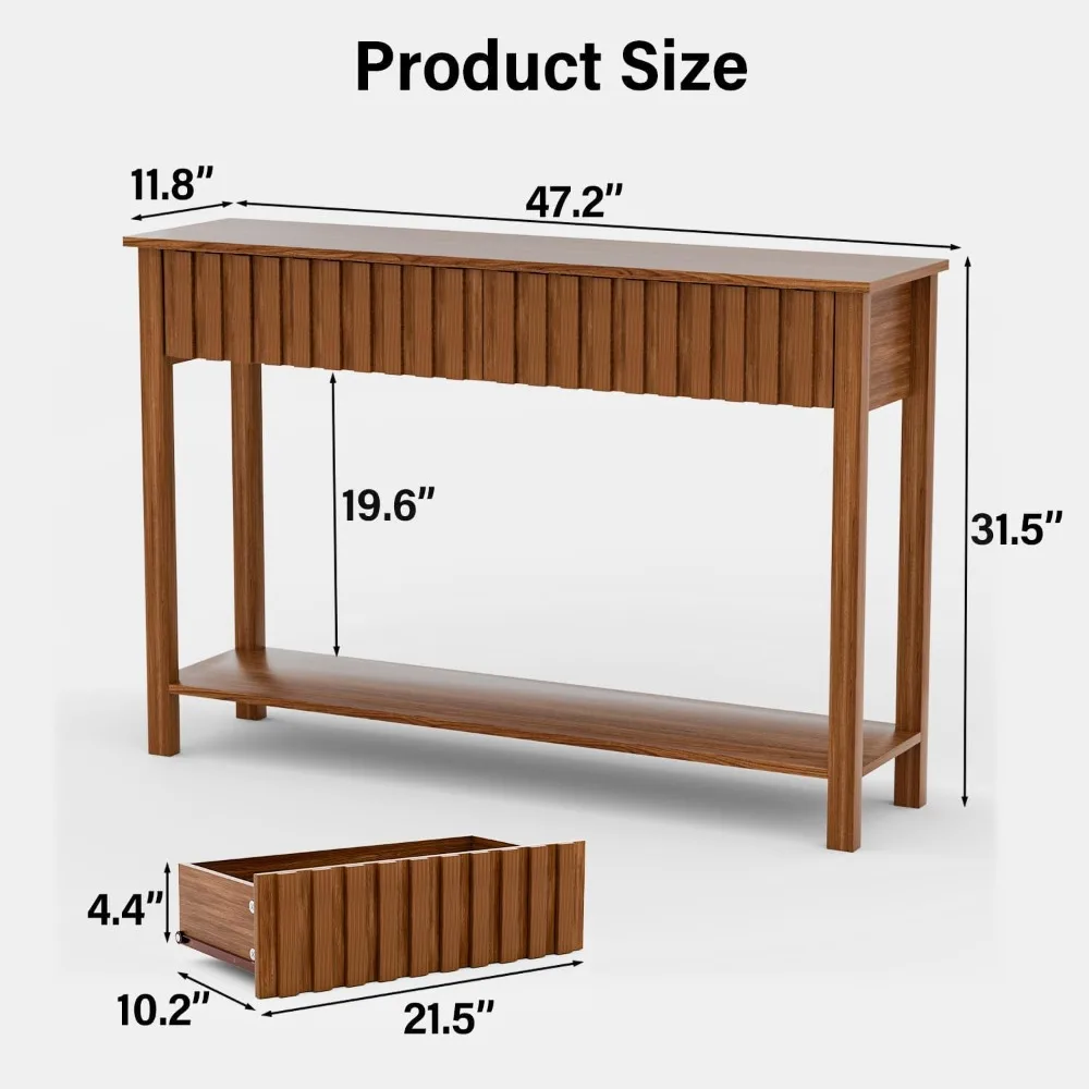 طاولة وحدة تحكم للمدخل الحديثة في منتصف القرن مع درجين ورف، طاولة أريكة 47.2 لغرفة المعيشة، حل تخزين أنيق #2