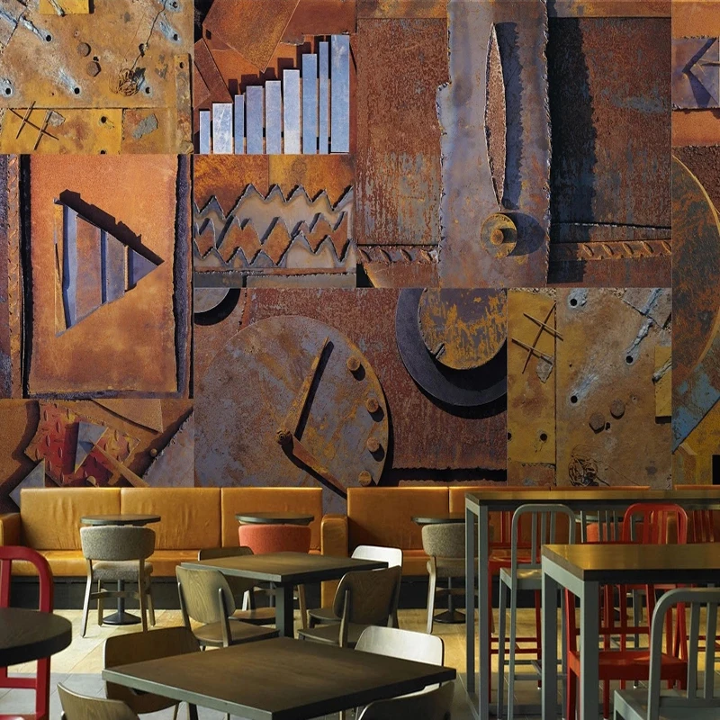 Custom European Vintage Metal Texture Wall Mural Retro Industrial Wallpaper for Living Room Sofa Bedroom Background Wall Decor