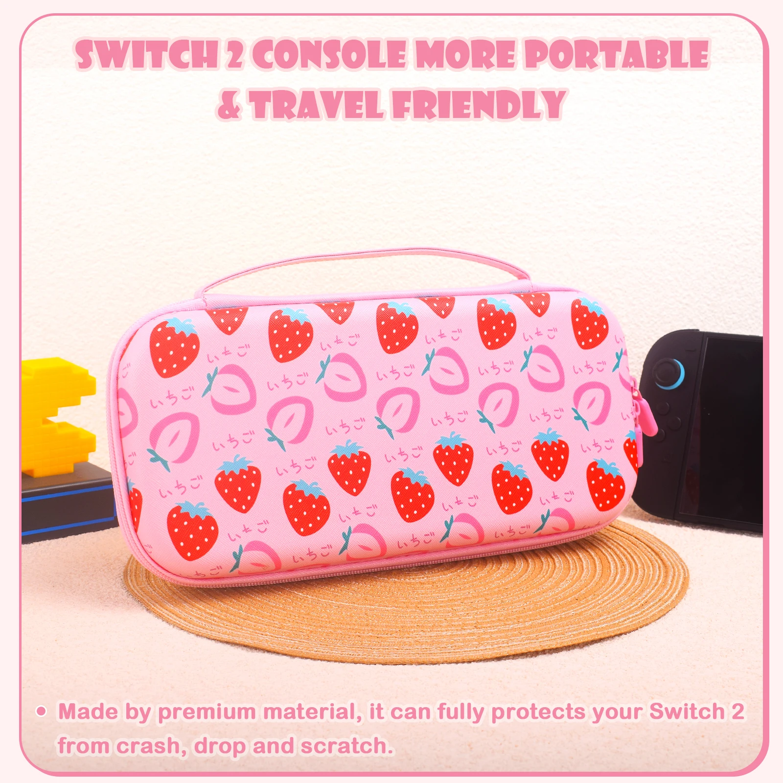 Дорожный чехол, портативный чехол, жесткий чехол для переключателя 2, консоль и сумка для хранения, аксессуары с изображением клубники