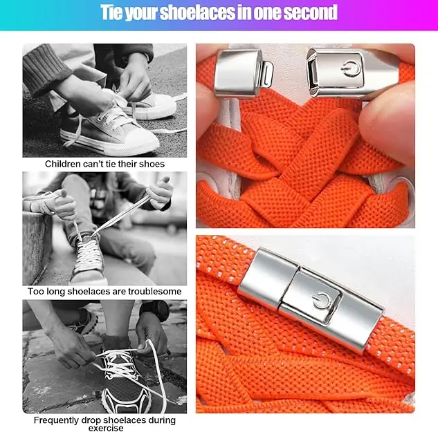 10PCS Shoelaces Buckle Lock Metal Quick-Release No-Tie Shoe Laces Stylish Press-On Buckle Locks- Hassle-Free, Adjustable Fit