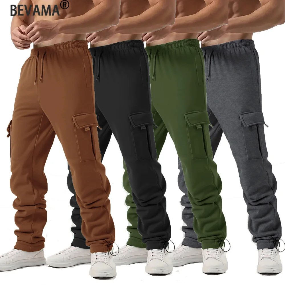 

Мужские спортивные штаны, прямые повседневные брюки, осень-зима, мужские спортивные брюки для бега, тренажерного зала, однотонные брюки с несколькими карманами