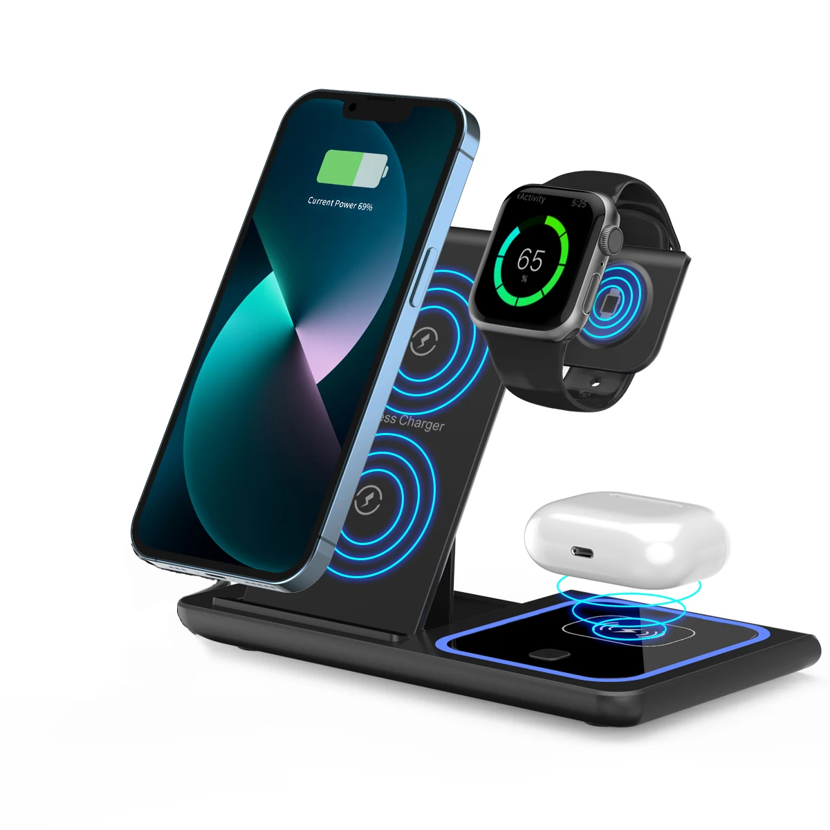 3 in 1 Wireless Charger Foldable for iPhone 17 16 15 14 13 12 & Apple Watch - Wireless Charging Station for AirPods 4 3 Pro