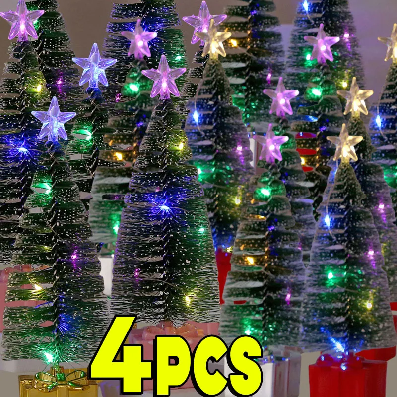 1/4pcs LED Christmas Tree Night Light Mini Colorful Luminous Xmas Tree DIY Candle Lamps Ornaments for New Year Party Home Decor