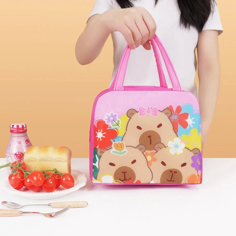 Cartone animato Capybara Borsa per il pranzo Contenitore per alimenti isolato Borsa termica portatile Bento Box Borsa per alimenti per picnic scolastico per studenti