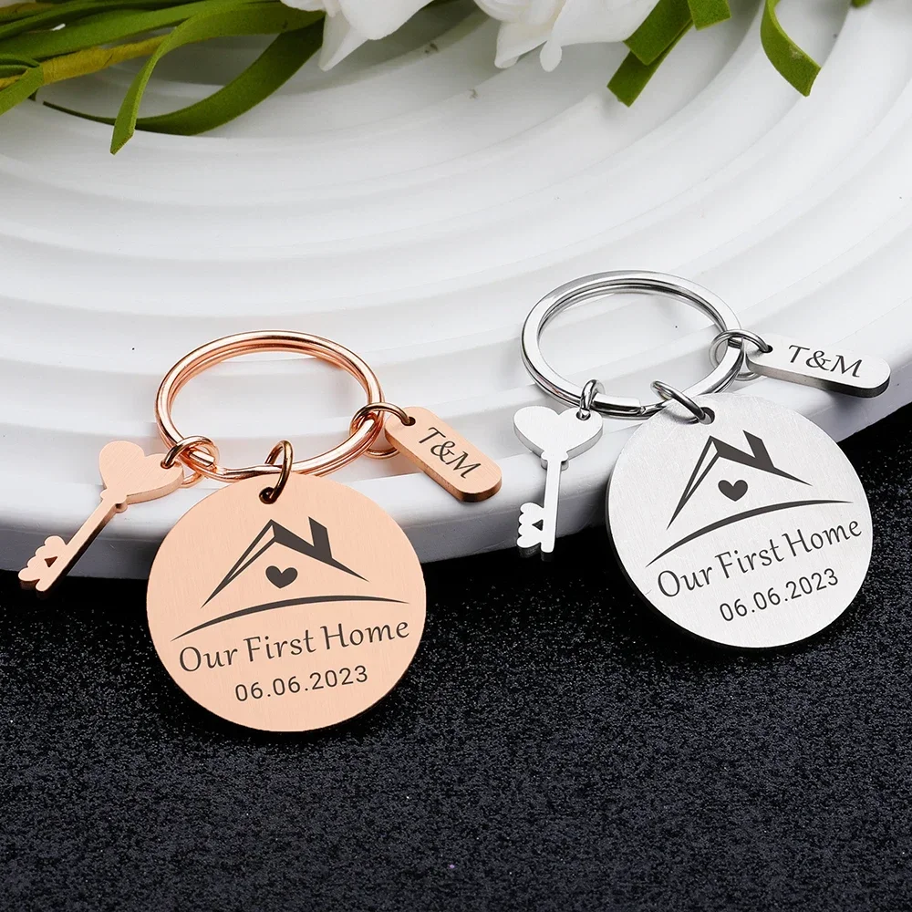 Personalised House Warming Keychain for Him Her Personalised House Warming Key Chain Custom Initial Date New House Hostess Gift