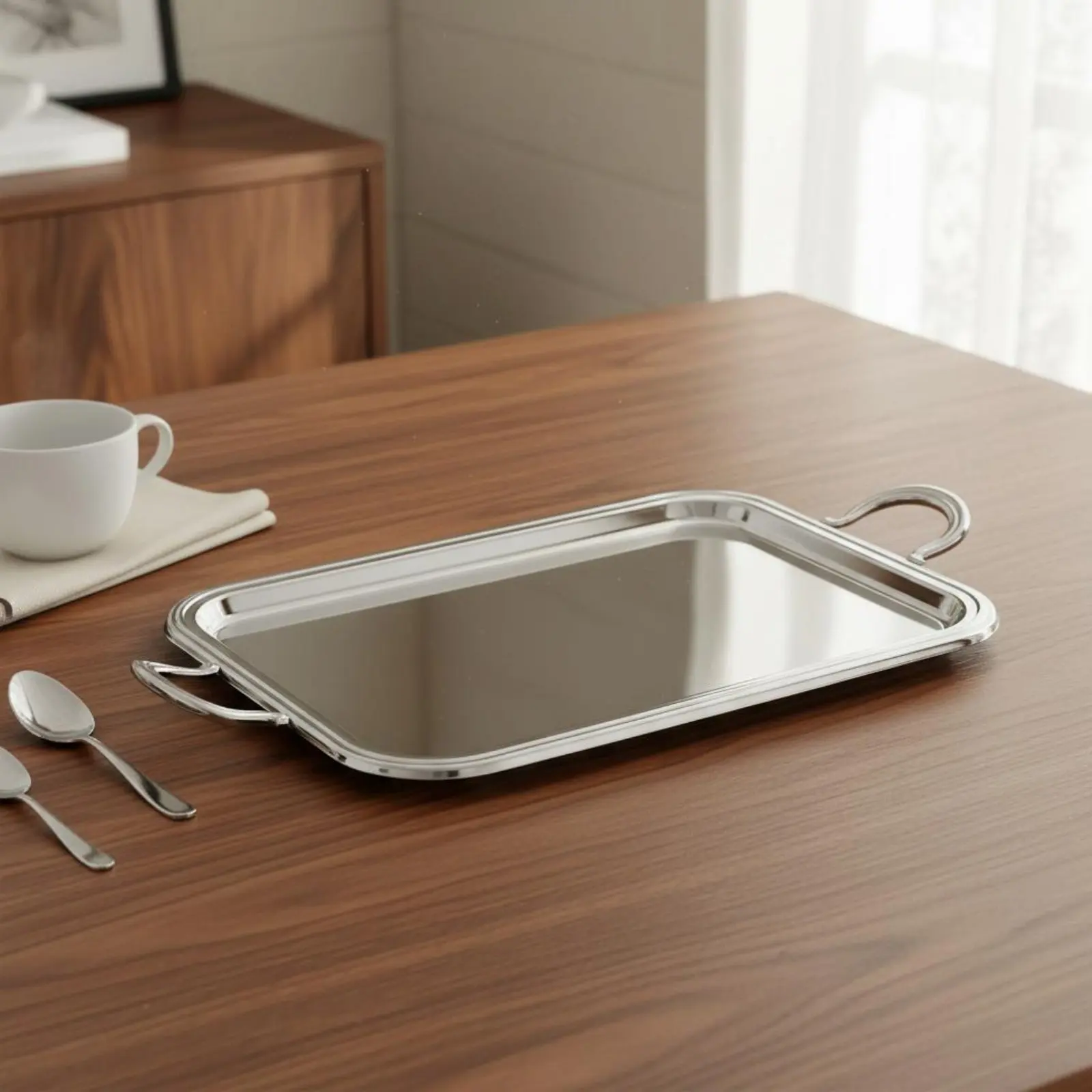 Picture 7: Stainless Steel Serving Tray Versatile Use Rectangular Serving Tray Silver Metal Food Platter Easy to Clean for Dining Table