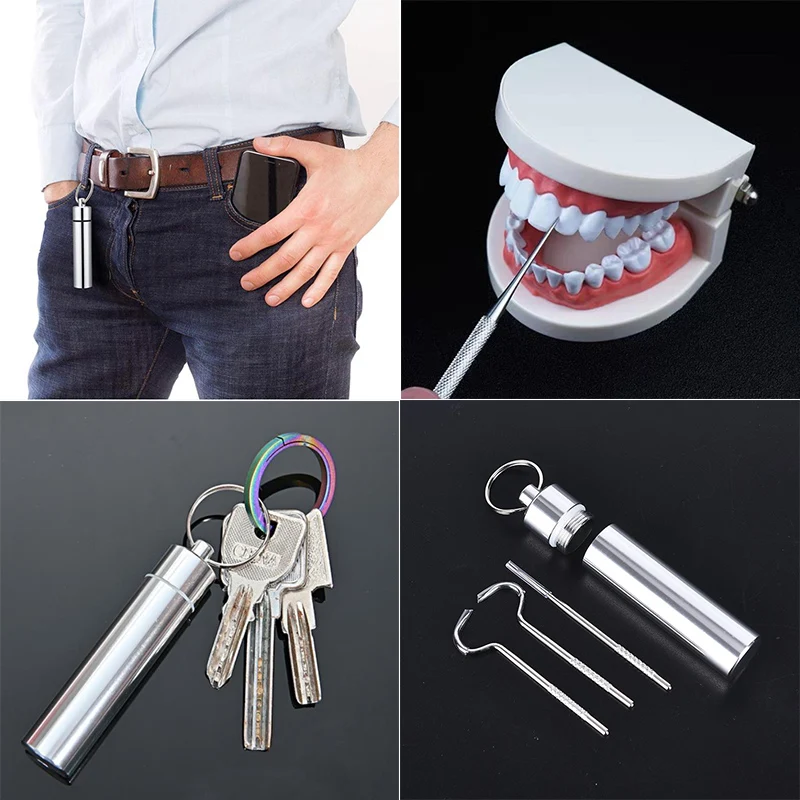 3Pcs/Set Portable Stainless Steel Waterproof Toothpick Holder Outdoor Travel