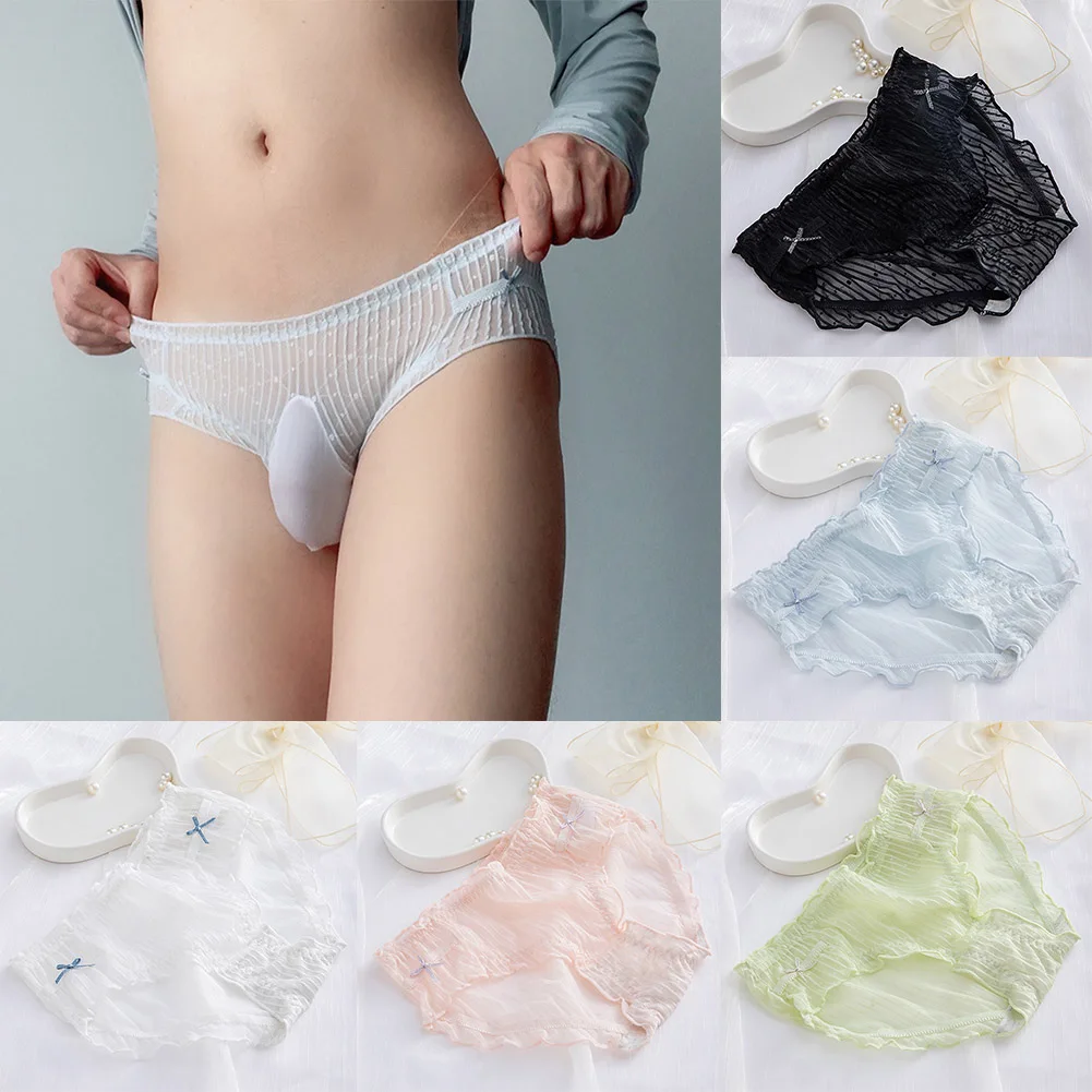 Mens Sissy Ultra Thin Panties Sheer Lace Underwear See Through Briefs Breathable Perspective Shorts Underpants Erotic Lingerie