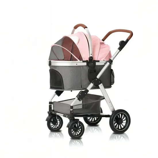 Carrinho para animais de estimação Aulunium de luxo dobrável porta-cachorro e gato destacável com cesta