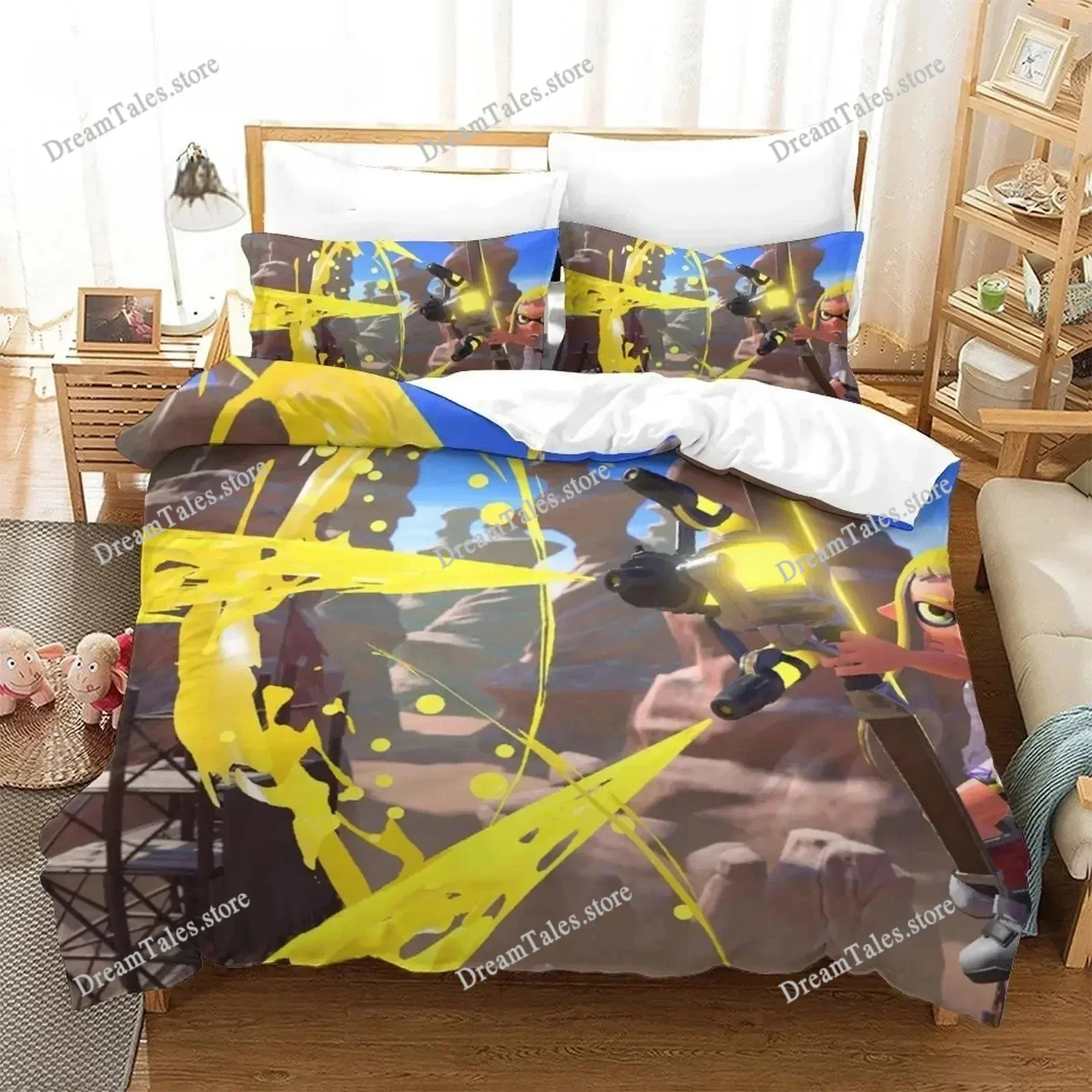 

Splatoon 3 Bedding Set Single Twin Full Queen King Size Bed Set Adult Kid Bedroom Duvet Cover Sets 3D Print Anime Bed Sheet Set7