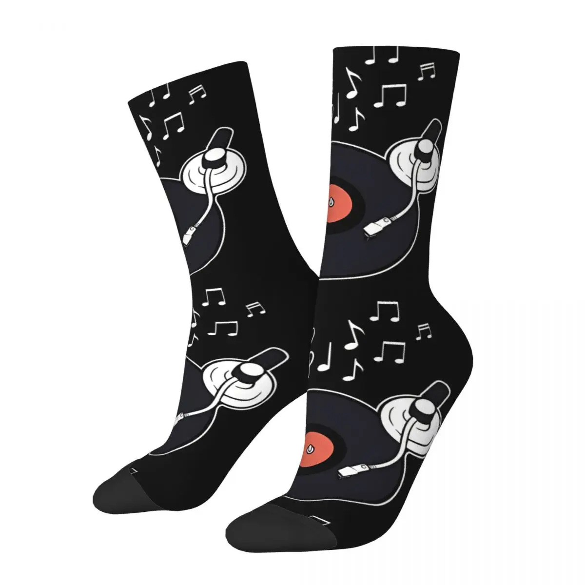 Retro Vinyl Record Player Men's Socks Music Harajuku Pattern Printed Crazy Crew Sock