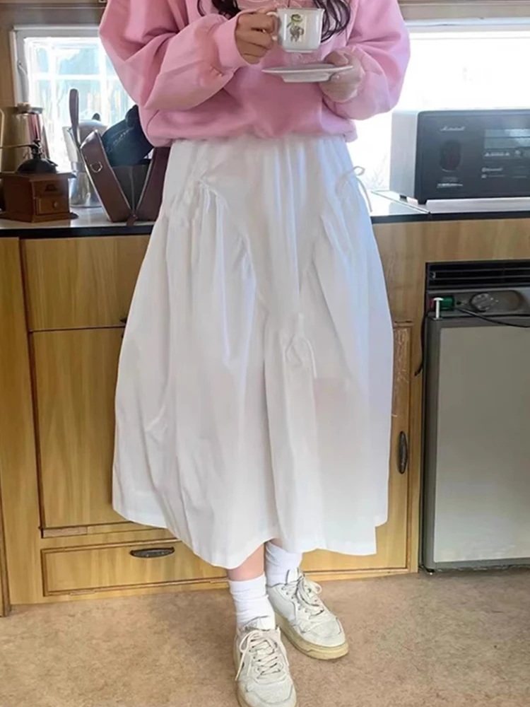 Schicker A-Linien-langer Rock mit hoher Taille und Fliege, reine Farbe, Frühlingsfaion für Frauen, Ele Slimming f Body-Röcke