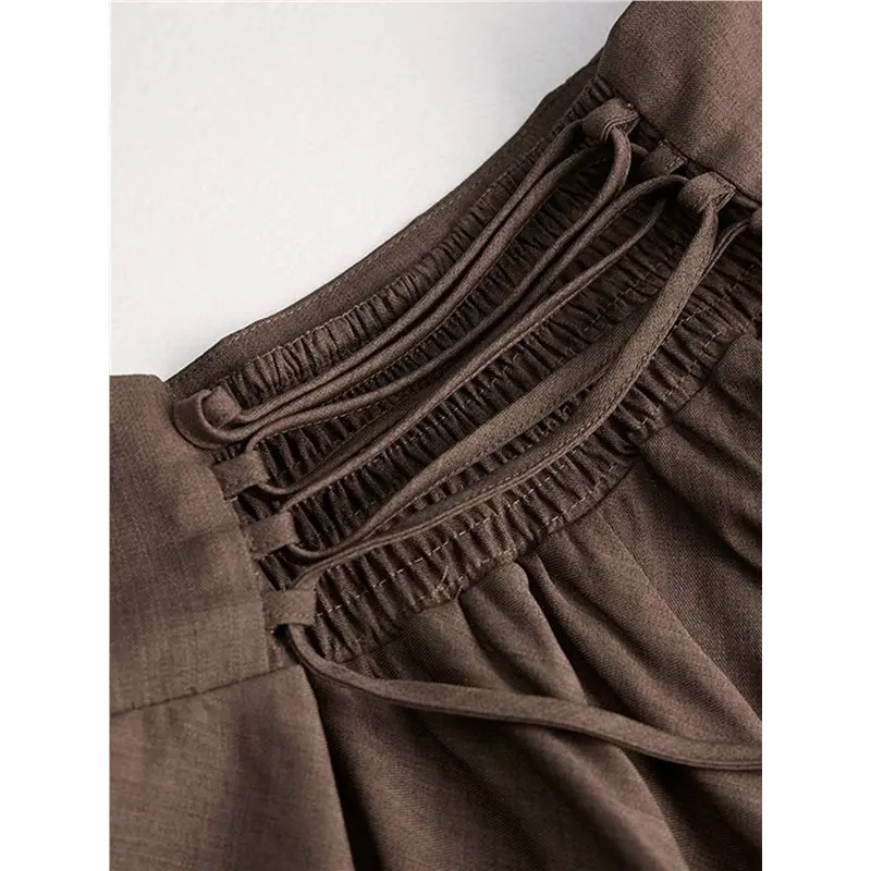 NEW-Women High Waist A Line Maxi Skirt Drawstring Adjustable Waist Plus Size Flowy Long Skirt
