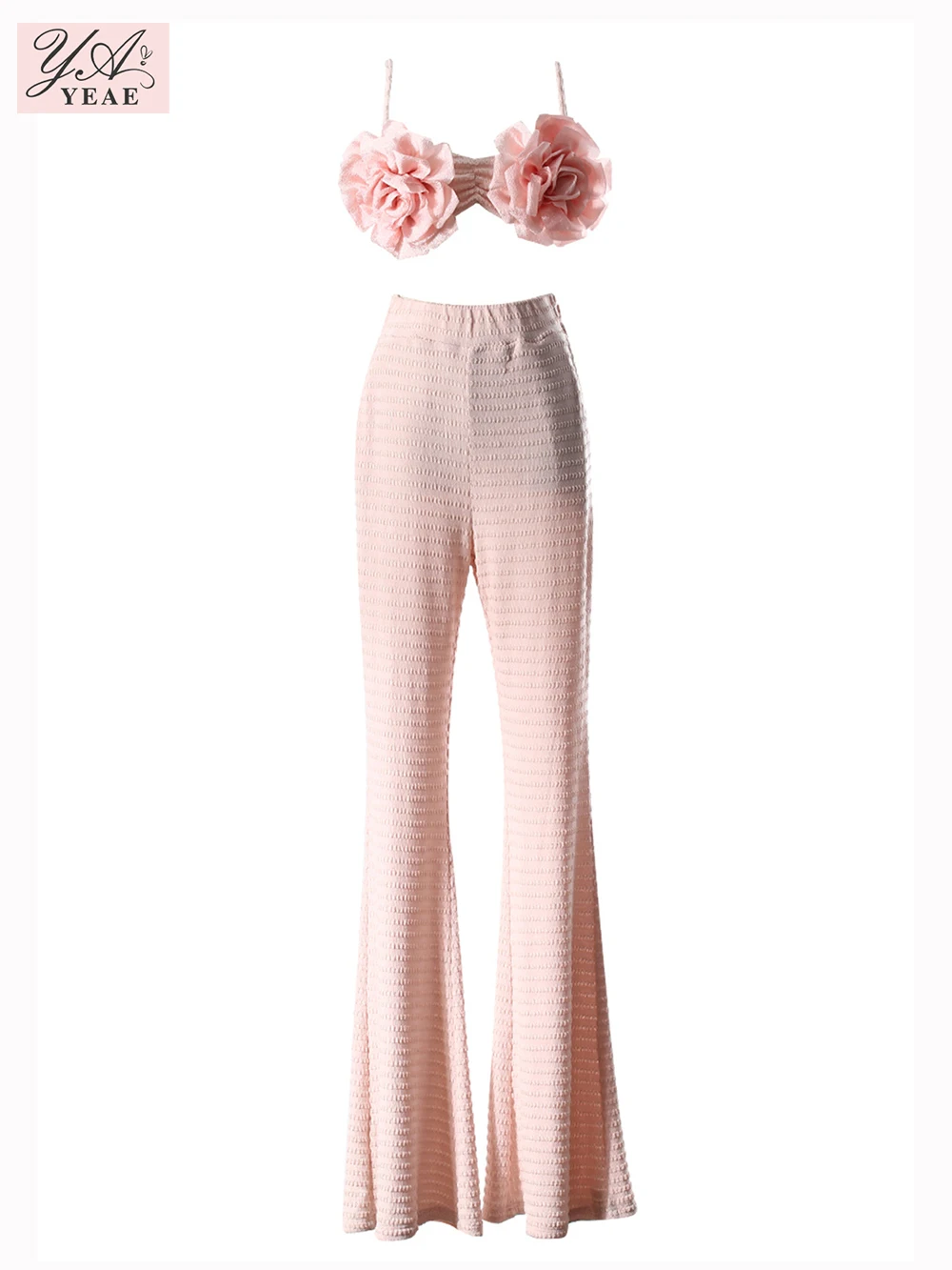 

Сексуальный розовый комплект из 2 предметов с цветочным принтом: эластичный укороченный топ + брюки-клеш с высокой талией — женский вечерний наряд для отпуска