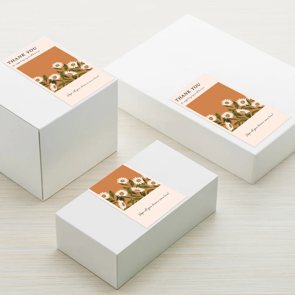 Новинка, стикеры в виде прямоугольных цветов с надписью Thank You, винтажная клейкая этикетка для упаковки подарочных коробок, декоративная гер...