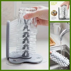 1pc Cup Scrubber Glass Cleaner Bottles Brush Sink Kitchen Accessories 2 In 1 Drink Mug Wine Suction Cup Cleaning Brush Gadgets