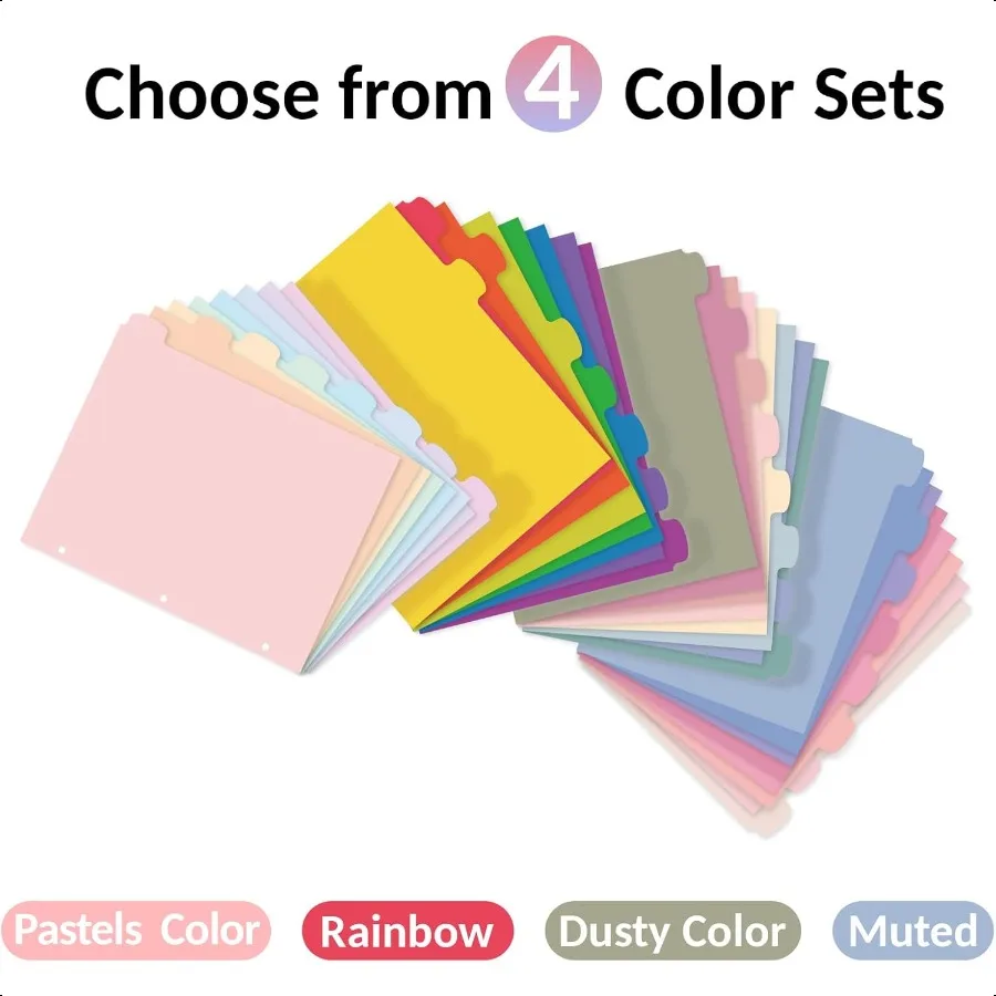 8 علامات تبويب بلاستيكية طويلة الأمد محو علامات تبويب كبيرة فواصل لـ 3 حلقات الموثق فواصل الباستيل اللطيفة الجمالية للطلاب